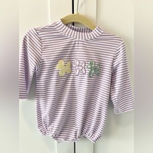 Smocked Mardi Gras Bubble Striped Purple and White Top with Balloon Dog Design